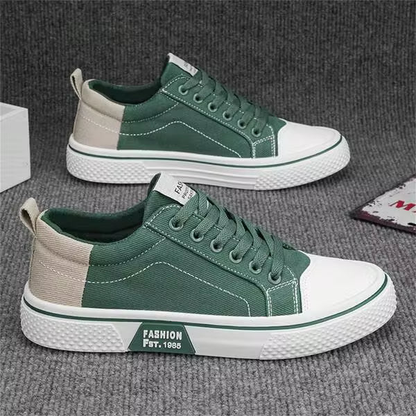 Men's Casual Canvas Shoes - Breathable Low-Top Lace-Up Shoes, PVC Sole, Fashionable Blue & White Color, Suitable For Casual Wear