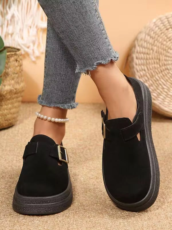Women's Adjustable Buckle Platform Mules Faux Suede Clogs Summer Outdoor Sandals Slippers Comfortable Walking Potato Shoes Flats Chunky
